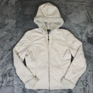 Vintage Y2K Harley Davidson Beige Faux Fur Full Zip Hoodie Sz Med Rhinestone